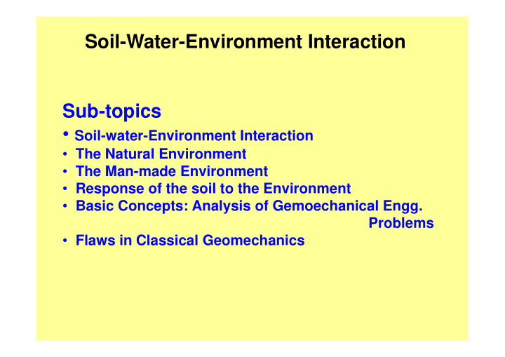 soil water environment interaction sub topics