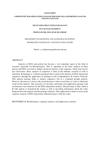 Email: s_venkataramanan@msu.edu.my  ABSTRACT  Analysis of DNA and protein has become a very