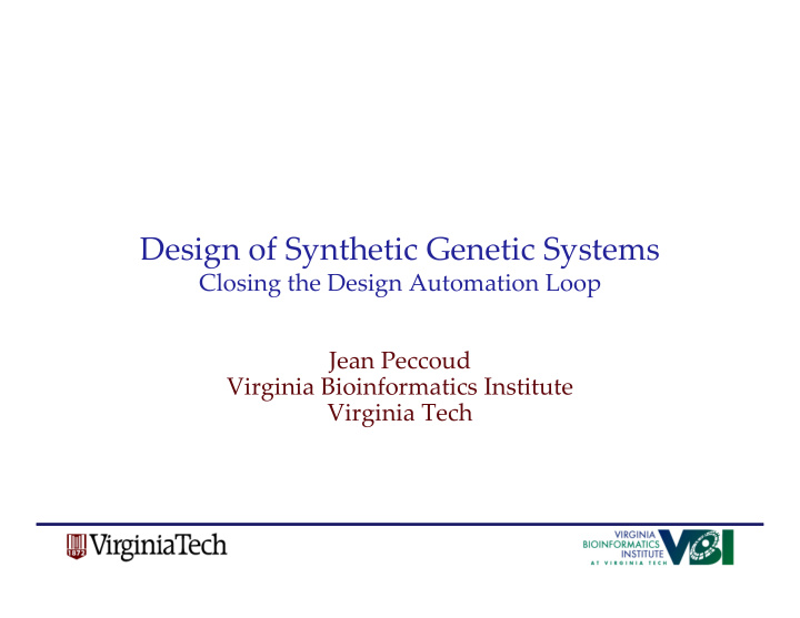 design of synthetic genetic systems