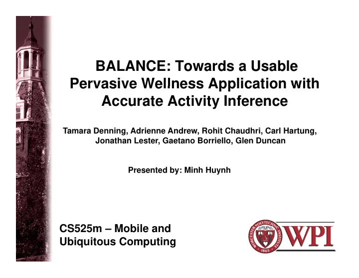 balance towards a usable pervasive wellness application