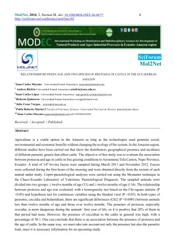 Mol2Net  RELATIONSHIP BETWEEN AGE AND TWO SPECIES OF PROTOZOA IN CATTLE IN THE ECUADORIAN  AMAZON 1