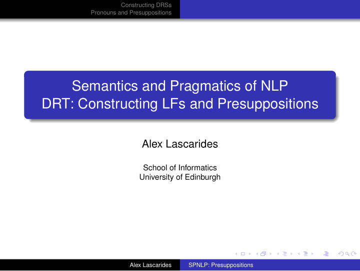 semantics and pragmatics of nlp drt constructing lfs and