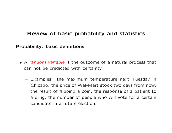 review of basic probability and statistics