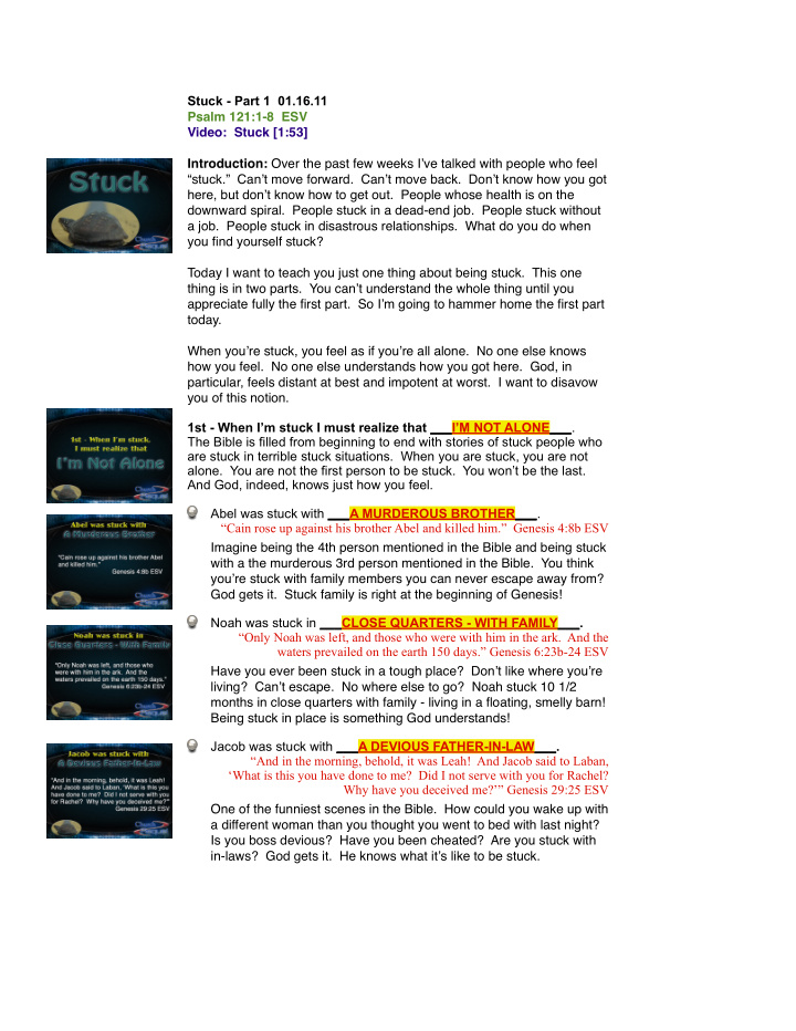 stuck part 1 01 16 11 psalm 121 1 8 esv video stuck 1 53