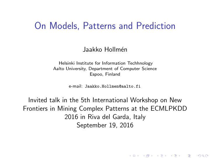 on models patterns and prediction