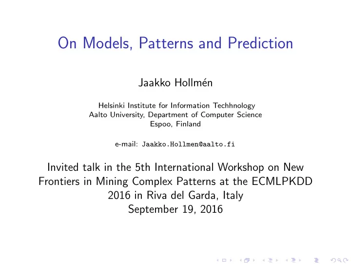on models patterns and prediction