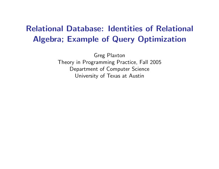 relational database identities of relational algebra