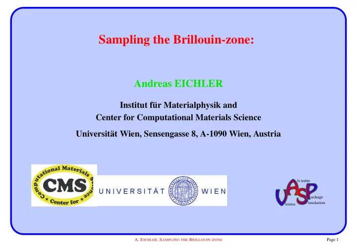 sampling the brillouin zone