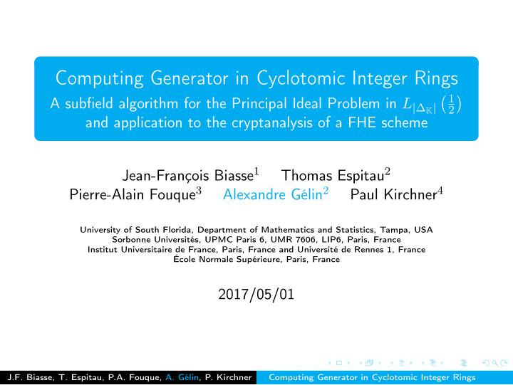 computing generator in cyclotomic integer rings