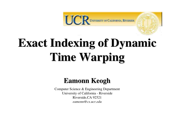 exact indexing of dynamic exact indexing of dynamic time