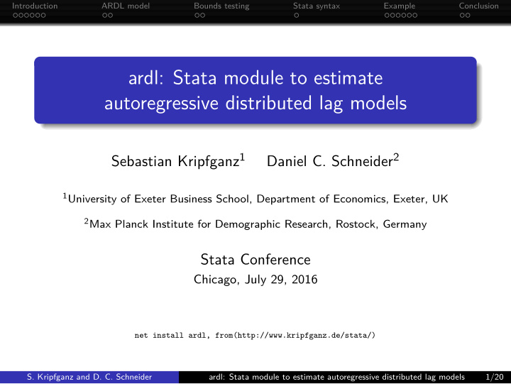 ardl stata module to estimate autoregressive distributed