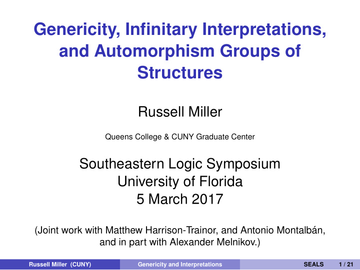 genericity infinitary interpretations and automorphism