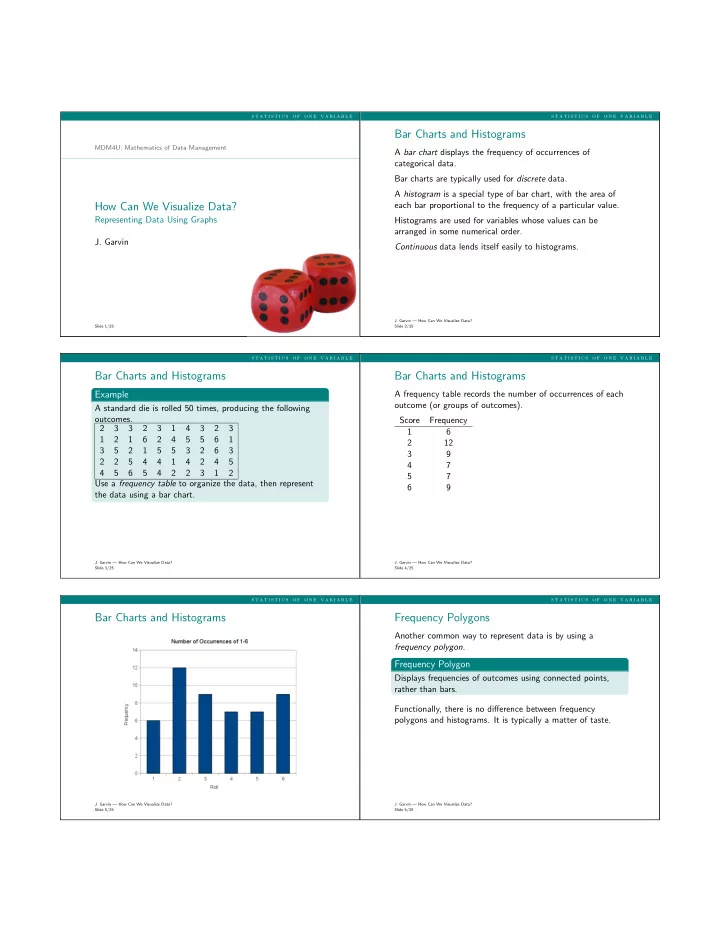 bar charts and histograms