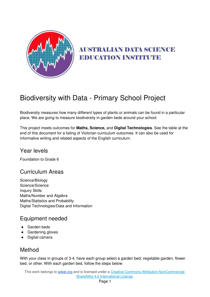 biodiversity with data primary school project