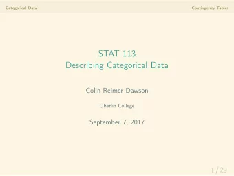 STAT 113  Describing Categorical Data  Colin Reimer Dawson  Oberlin College  September 7, 2017  1 /