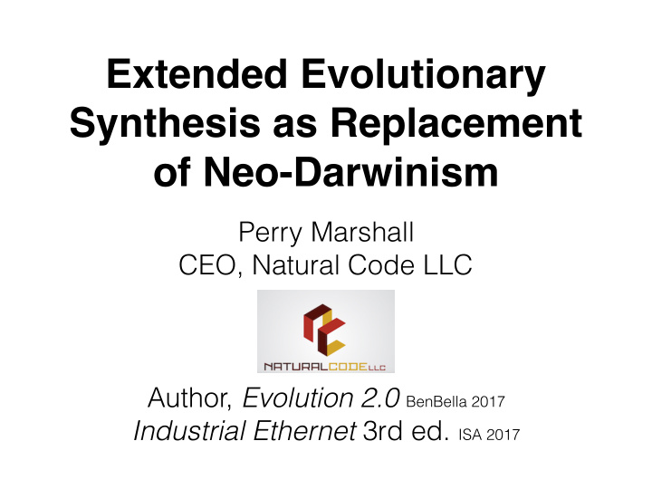 extended evolutionary synthesis as replacement of neo