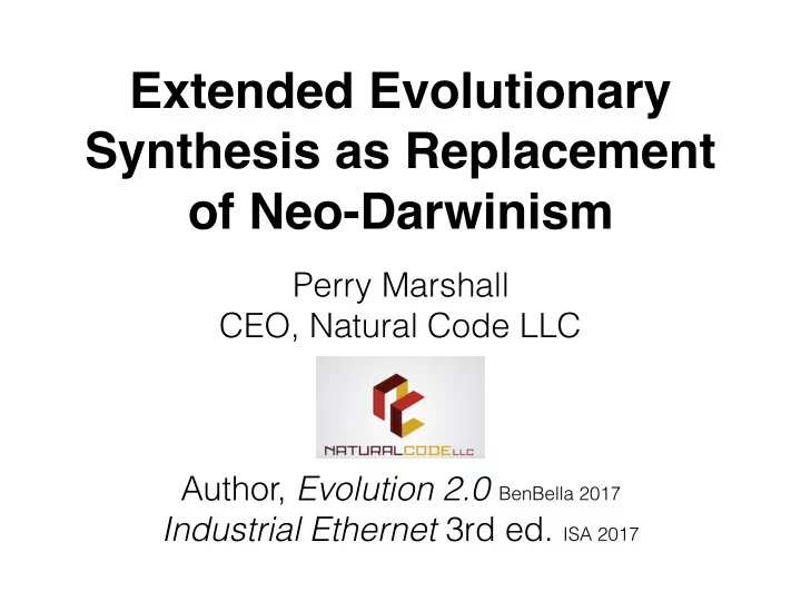 extended evolutionary synthesis as replacement of neo