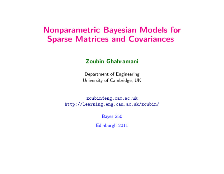 nonparametric bayesian models for sparse matrices and