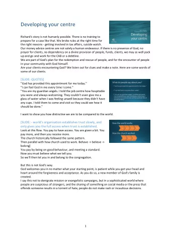Developing your centre  Richard's story is not humanly possible. There is no training to  prepare