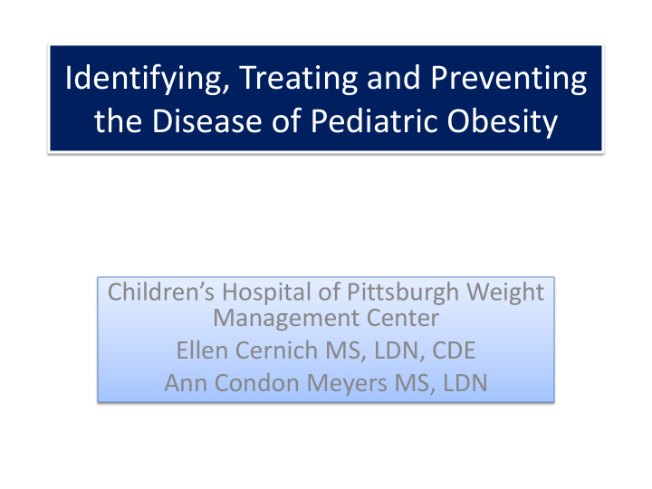 children s hospital of pittsburgh weight management