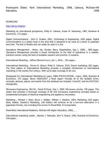 Powerpoint  Slides:  Ppnt  International  Marketing,  1998,  Cateora,  McGraw-Hill  Education,
