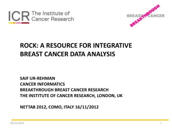 BREAST CANCER DATA ANALYSIS  SAIF UR-REHMAN  CANCER INFORMATICS  BREAKTHROUGH BREAST CANCER