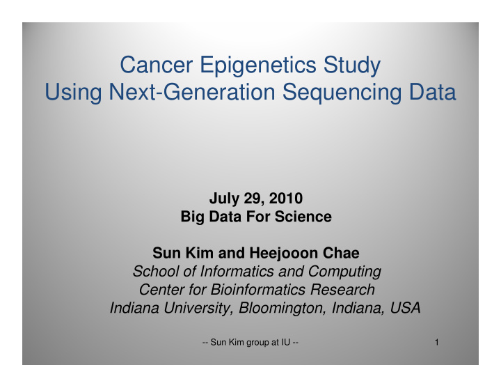 cancer epigenetics study using next generation sequencing
