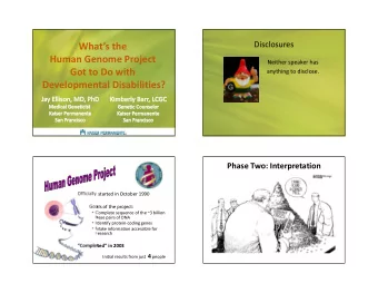 Whats the  Human Genome Project  Neither speaker has  anything to disclose.  Got to Do with