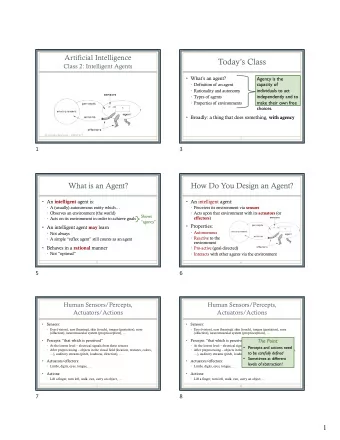Todays Class  Class 2: Intelligent Agents  Whats an agent?  Agency is the  capacity of