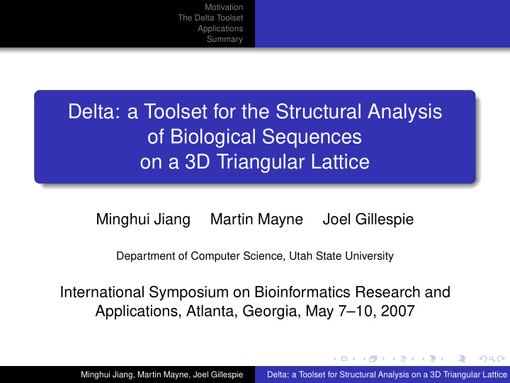 delta a toolset for the structural analysis of biological