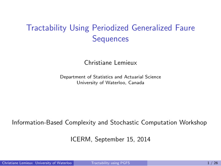 tractability using periodized generalized faure sequences