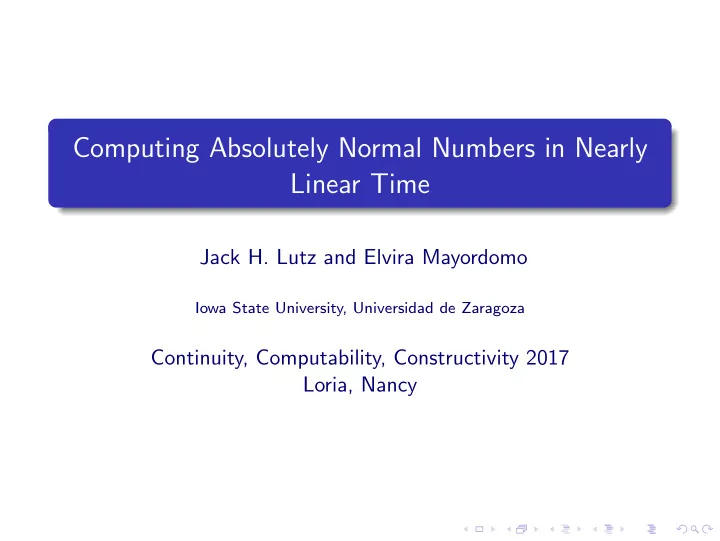 computing absolutely normal numbers in nearly linear time
