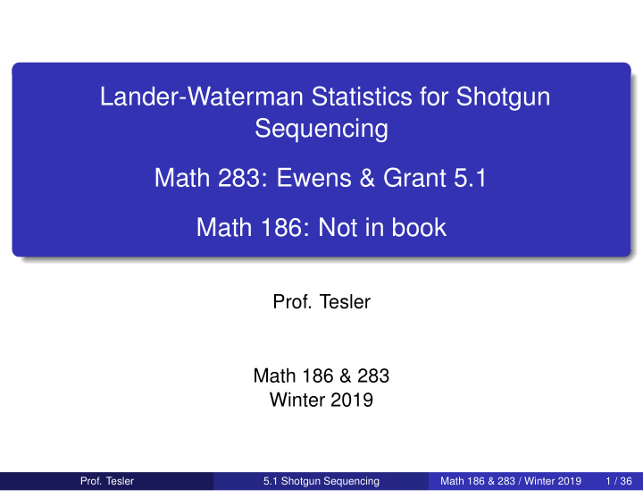 lander waterman statistics for shotgun sequencing math