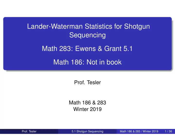 lander waterman statistics for shotgun sequencing math