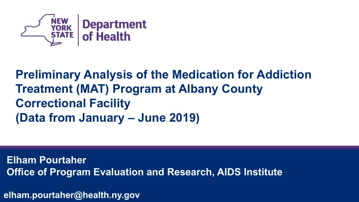 preliminary analysis of the medication for addiction