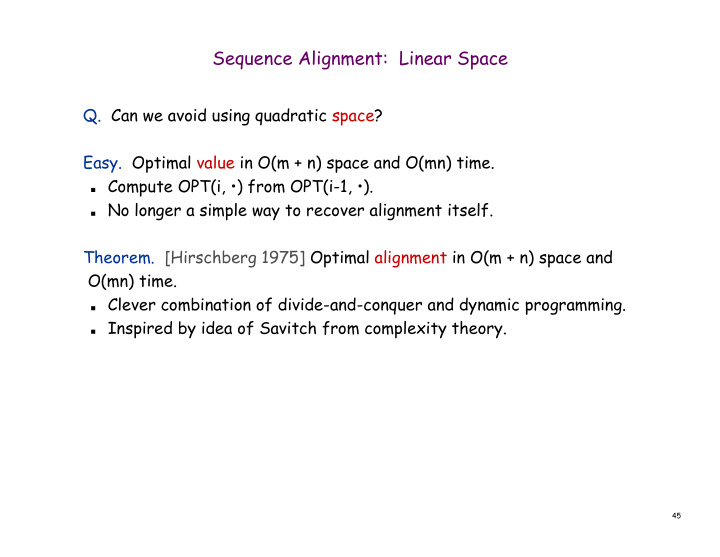 sequence alignment linear space