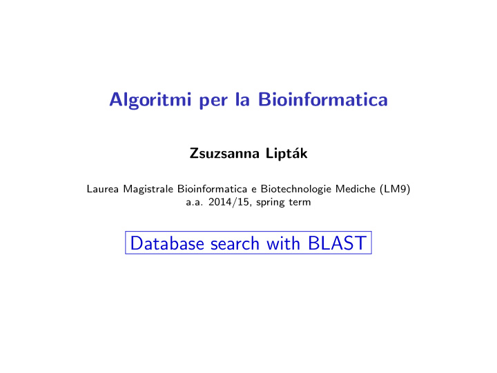algoritmi per la bioinformatica