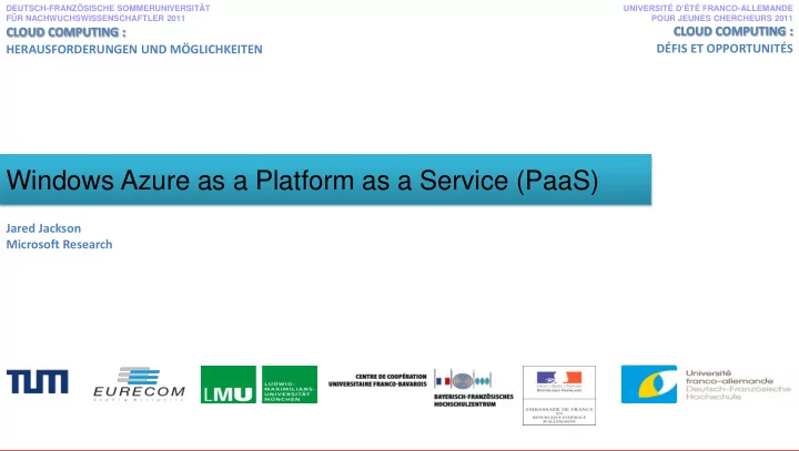 windows azure as a platform as a service paas