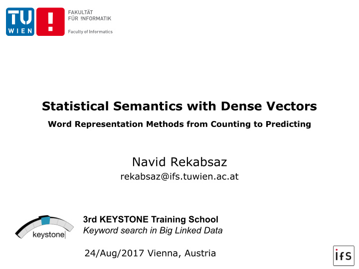 statistical semantics with dense vectors