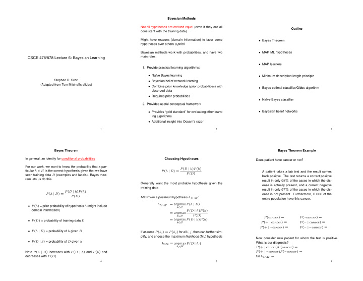 csce 478 878 lecture 6 bayesian learning