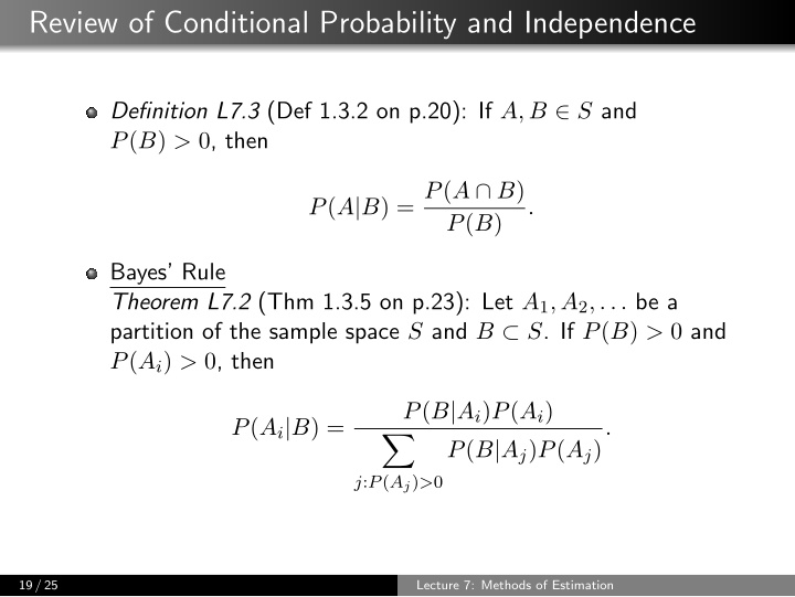 review of conditional probability and independence