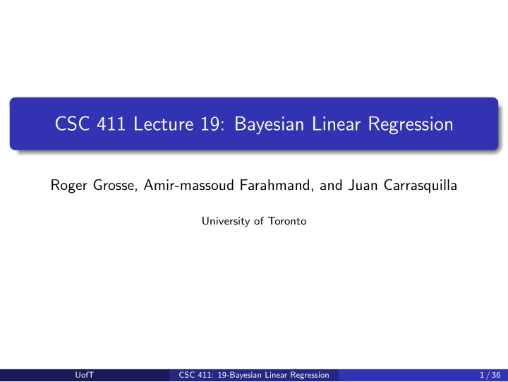 csc 411 lecture 19 bayesian linear regression