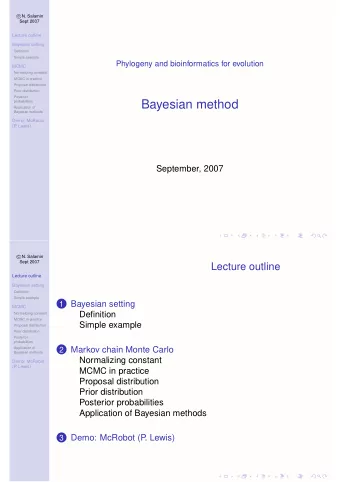 Bayesian method  probabilities  Application of  Bayesian methods  Demo: McRobot  (P  . Lewis)