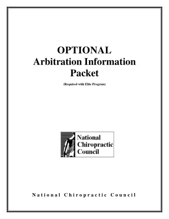 OPTIONAL  Arbitration Information  Packet  (Required with Elite Program)  N a t i o n a l  C h i r