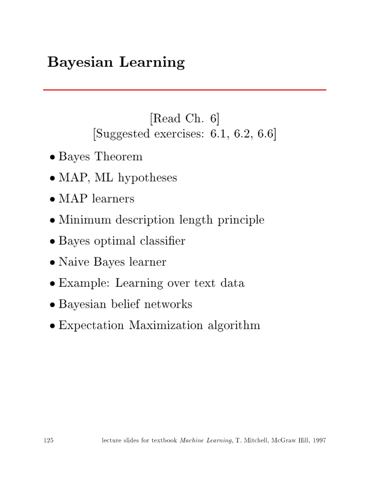 ba y esian learning read ch suggested exercises