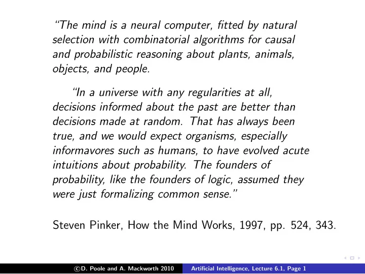 the mind is a neural computer fitted by natural selection