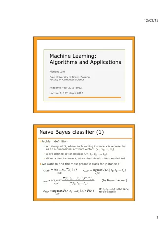 Machine Learning:  Algorithms and Applications  Floriano Zini  Free University of Bozen-Bolzano