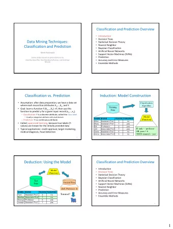 Data Mining Techniques:  Statistical Decision Theory  Nearest Neighbor  Classification and