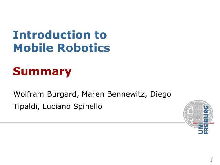 introduction to mobile robotics summary