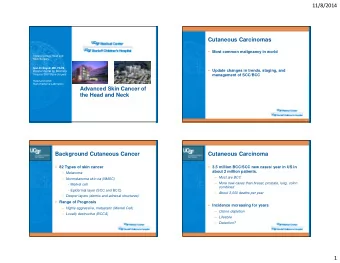 11/8/2014  Cutaneous Carcinomas  Most common malignancy in world  Otolaryngology-Head and  Neck